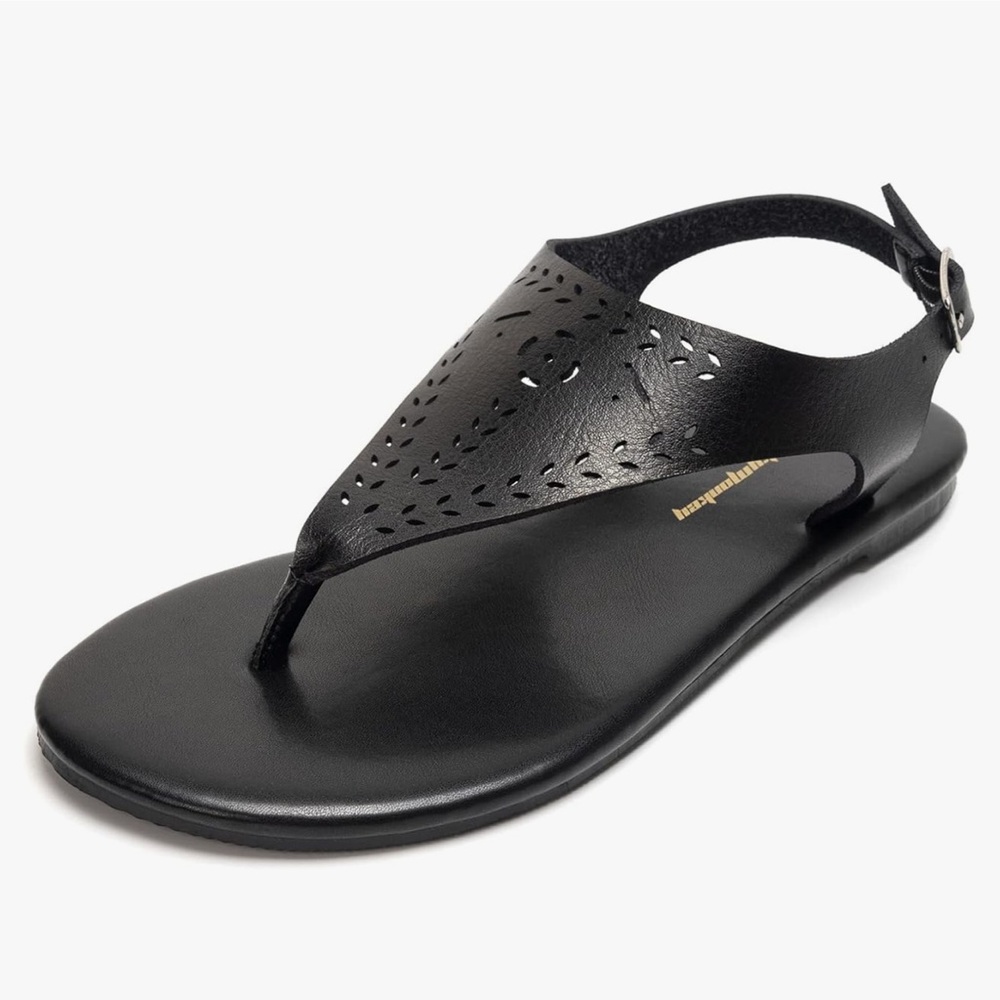 Funky Monkey Black Minimalist Thong T-Strap Flat Casual Sandals NWT Size 10